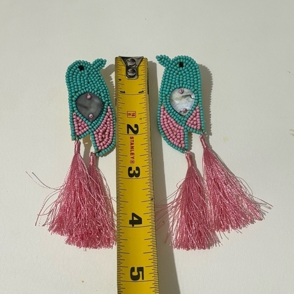 Turquoise and pink beaded earrings large and beautiful - Picture 3 of 4